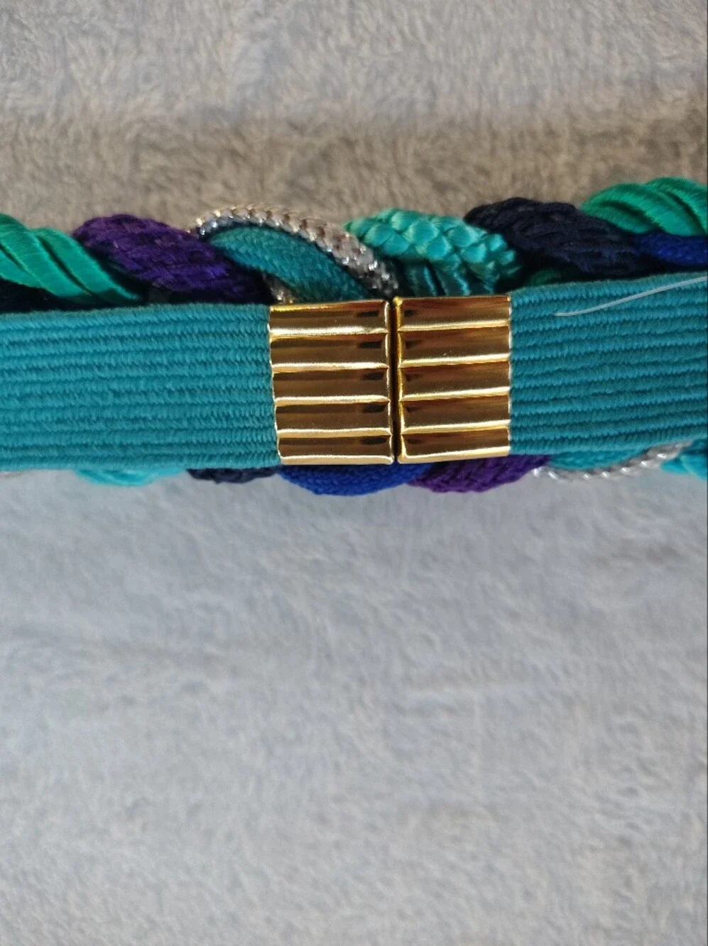 Braided Vintage Teal Elastic Waist Belt with Multicolor Accent